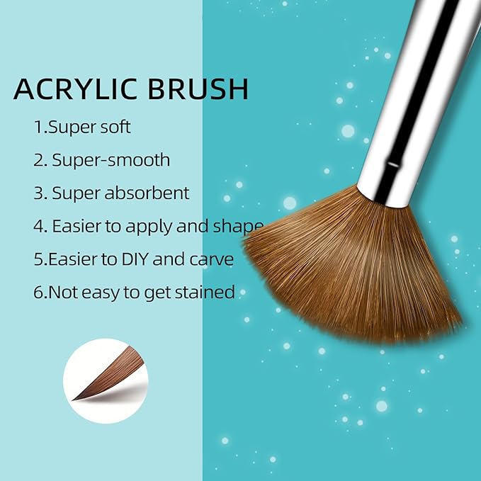 Acrylic Nail Brush Set - 4pc Kolinsky Nail Art Brushes for Acrylic Powder Application, Extension & Carving