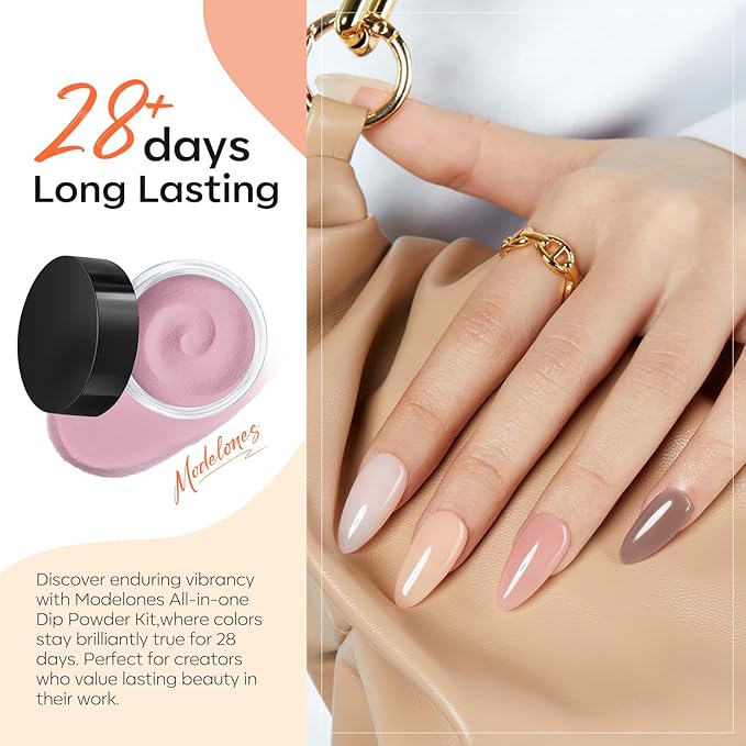 Modelones Dip Powder Nail Kit Starter, 20 Colors Pink Orange Dipping Powder Liquid Set Base&Top Activator for French Nail Art Salon DIY Kit