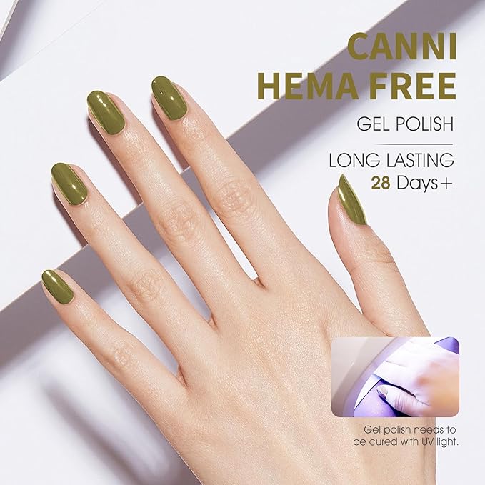 CANNI Olive Green Gel Nail Polish, 1Pcs Pastel Lime Sage Light Green Gel Polish Bringt Mint Color High Gloss Soak Off U V French Nail Manicure Salon DIY