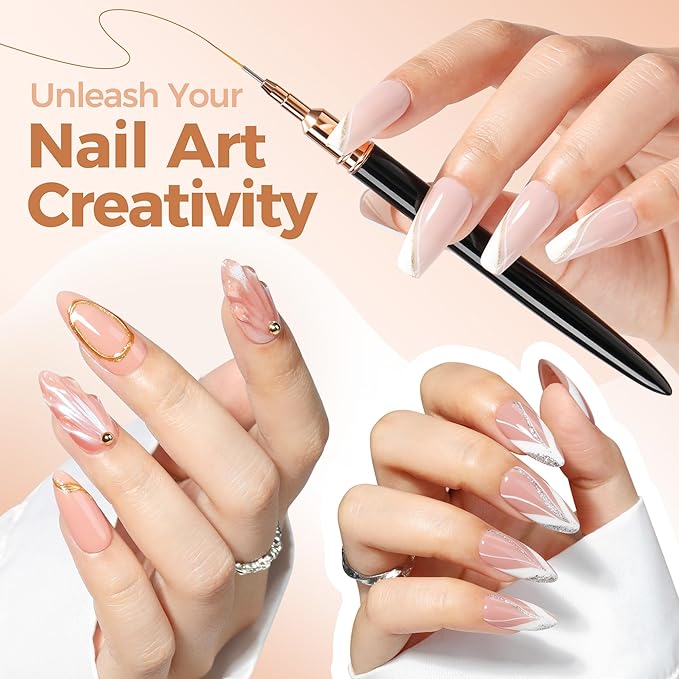 UNA GELLA Metallic Nail Art Brushes, Liner Pens Set 5Pcs For Nail Art Gel Polish - Thin Detail Nail Art Design Painting Brush Set For Nails Gel Fine Drawing Nail Tools Sizes 7/9/11/15/25mm