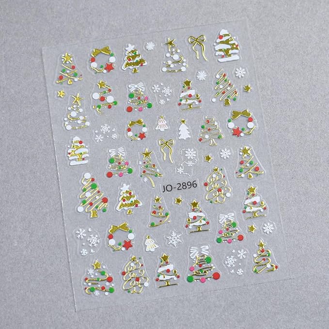 10Sheets Christmas Nail Stickers Embossed Gold Silver Christmas Tree Nail Decals Snowball Bow Elk Nail Supplies