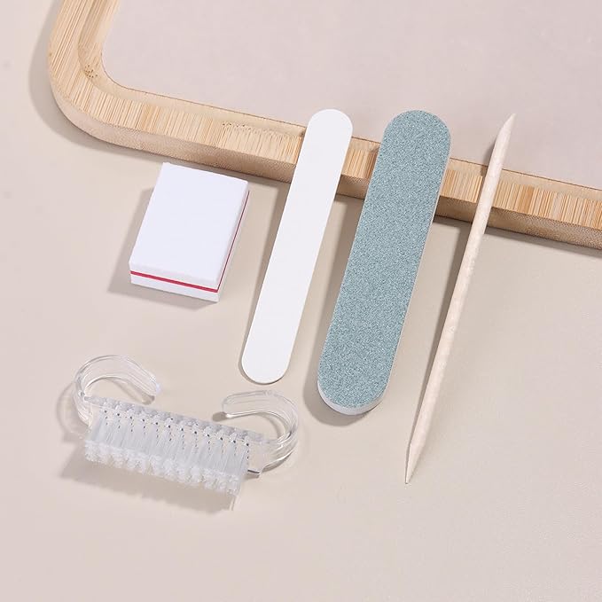 10 Sets Disposable Manicure Prep Kit for Travel Home, Portable Basics 5 in 1 Nail Salon Pedicure Kit, Professional Nail Tools Supplies, Nail File, Mini Buffer, Wood Stick & Handle Grip Brush