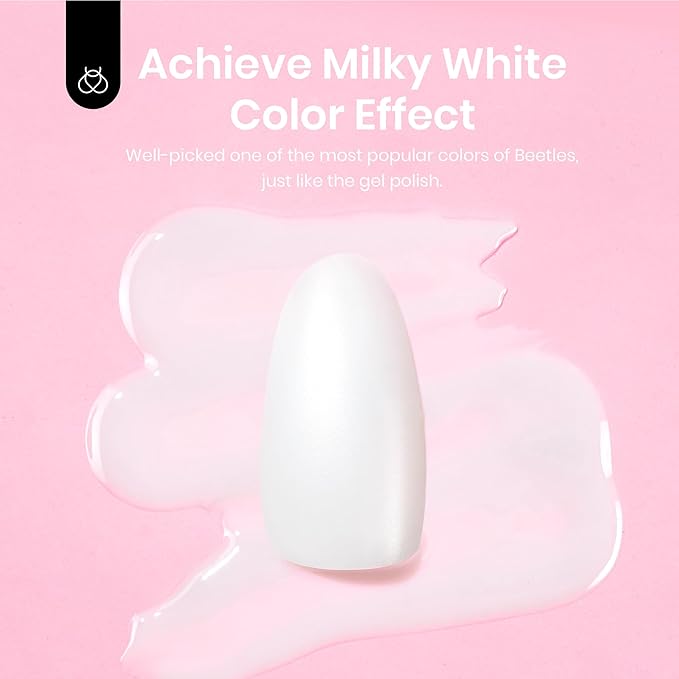 Beetles Press On Nails Short Almond - 4 in 1 Matte Milky White Soft Gel Nail Tips 224PCS Pre-Applied Tip Primer Nails Press ons 16 Sizes Glue on Nails-Perfect for Girls&Women