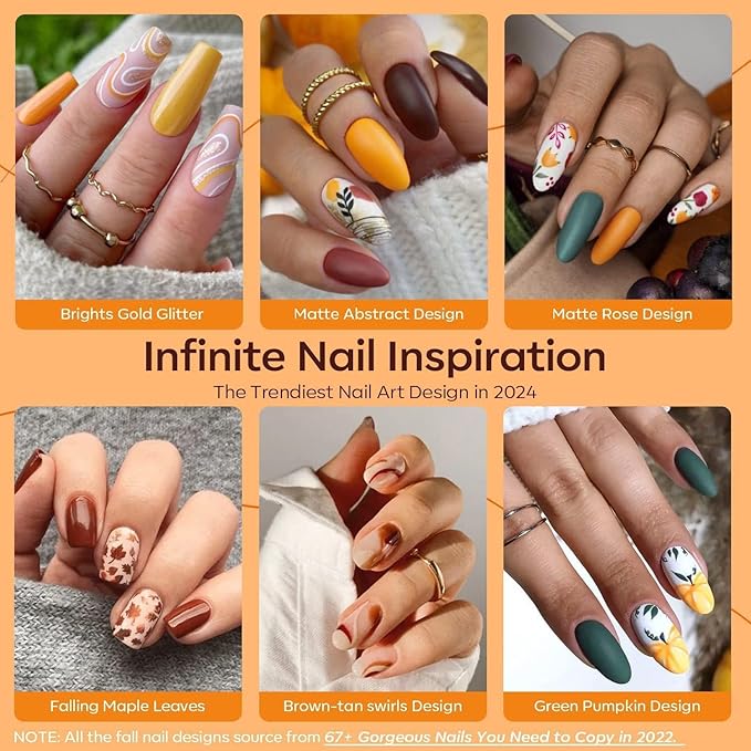 modelones 40 Pcs Gel Nail Polish Set, Nude Brown Green Red Purple Orange Gold Jelly White Colors Blooming Gel Polish Kit with Base Coat & Matte Glitter Glossy Top Coat DIY Mani Gfit