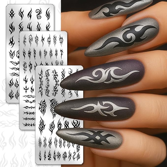 PH PandaHall 3pcs Tribal Style Nail Stamping Plates Swirl Pattern Nail Art Stencil Gothic Manicure Art Templates Flame Butterfly Nails Stamper Plate for Women DIY Manicures Salon Design Printing