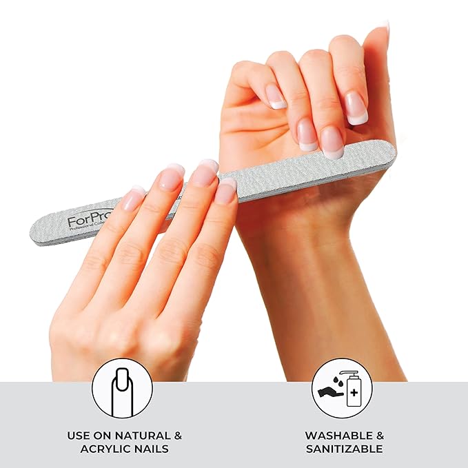 ForPro Professional Collection Zebra Foam Board, 100/180 Grit, Double-Sided Manicure Nail File, 7" L x .75" W 50-Count