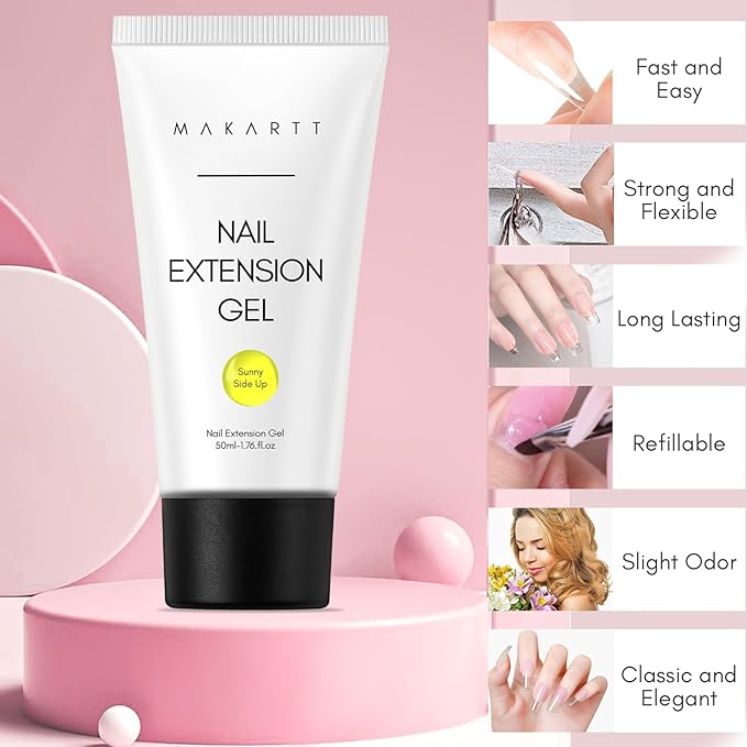 Makartt Poly Nail Gel-50ML Bright Yellow Hema-Free Strong Builder for Extension Overlay Strengthener 3D Diy, Multifunctional, Long-lasting for Nails French Manicures Home Salon-Sunny Side Up