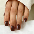 Chrome Dark Brown Press on Nails Short Square, Glazed Short Fake Nails with Sparkle Mirror Design, Shiny Glitter Glue on Nails with Glue, Cute Gel Nail Press ons for Fingernail 30 Pcs