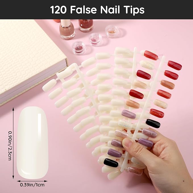 Segbeauty 120 Colors Nail Polish Display Book, Nail Color Chart with 120 False Nail Tips, Professional Nails Gel Card Board Nails Salon Practice Design Display Chart for DIY Fingernail Art