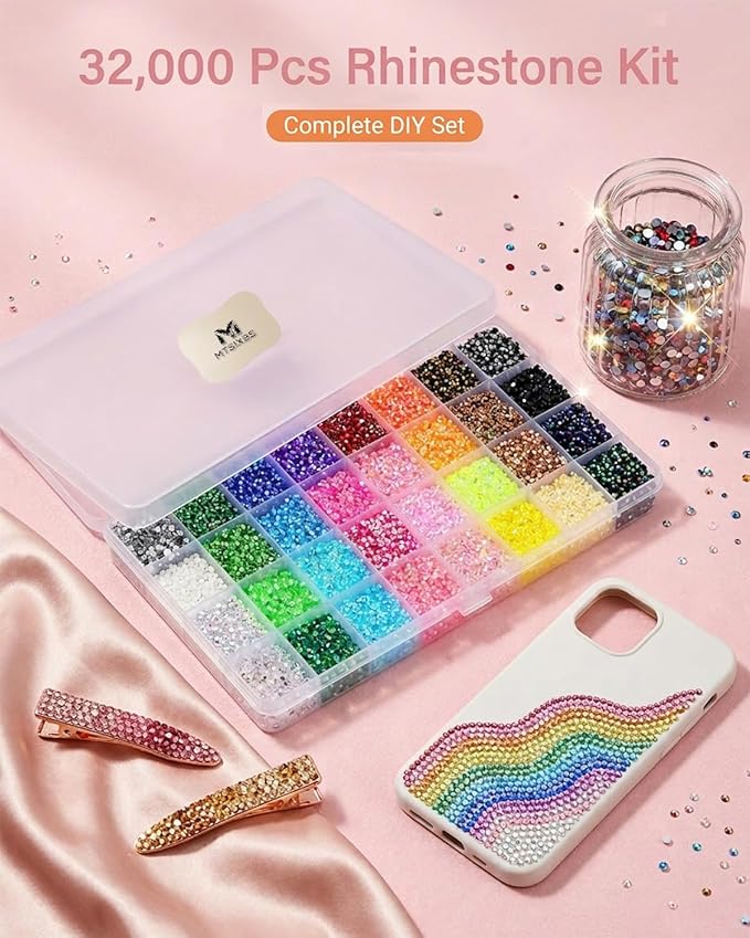 40 Colors Kit with Rhinestone for DIY Crafting 32000PCS Colorful Gemstones Bedazzling Kits Customization Project