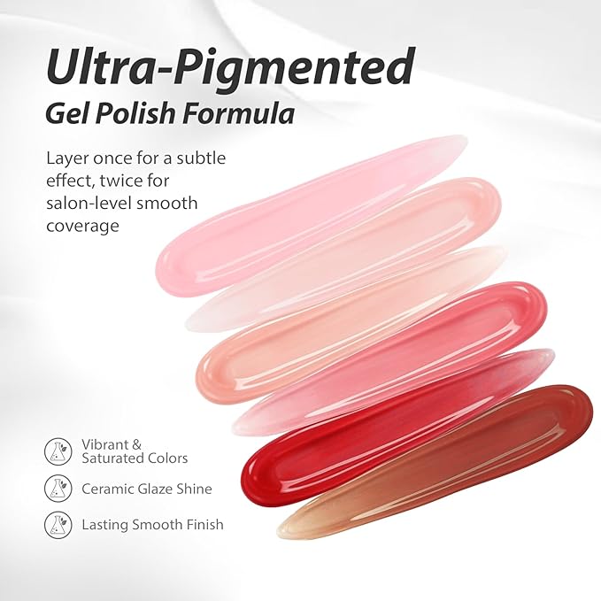 Makartt Jelly Pink Nude Red Gel Nail Polish Set 15ml One N'Done 6 Colors Sheer Gel Polish Kit Soak Off High-Gloss Salon-Grade UV Nail Art Manicure DIY Salon Home - Warm Rose