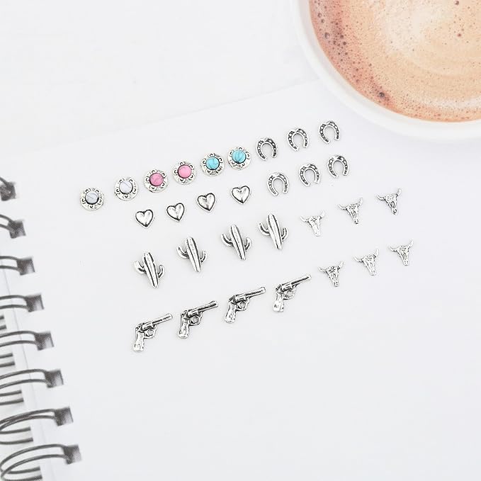 30 PCS Western Nail Charms - Retro Metal Cowboy Cowgirl Turquoise Nail Charms Western Stickers Decals Gems Decor, Vintage Turquoise Jewelry for DIY Crafts Art Accessories