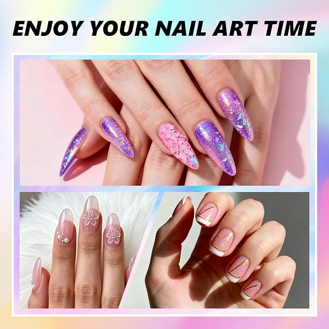 Acrylic Art Nail Kit with 6-Size Brushes (4/6/8/10/12/14) for Dip Powder & Gel Nail Art, Easily Reinforce Nail Extensions for DIY Home Salon & Professional Use.