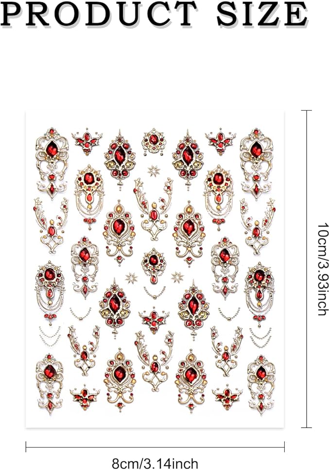 2 Sheets 5D Embossed Gemstone Nail Stickers Retro Gemstone Nails Art Decals for Women DIY Manicure Decorations