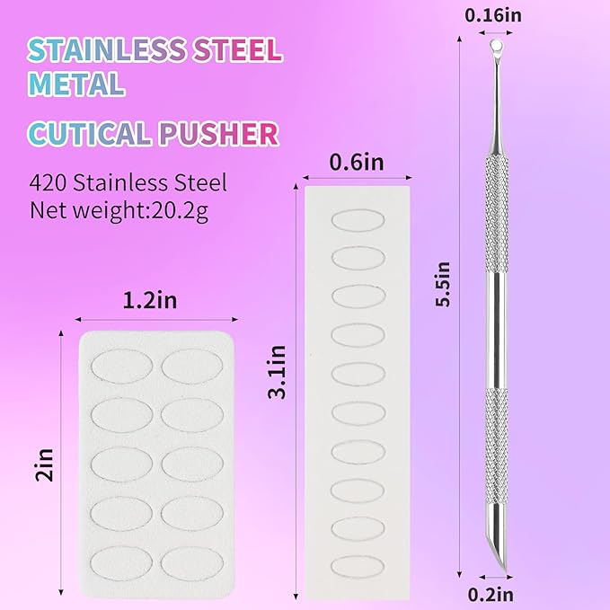 Pre-Treatment Cuticle Pusher, ASTONFOG Dual Ended Cuticle Remover Russian Prep Nail Pushers 100/180 Grit Sandpaper Sheets for Fingernails Toenails Manicure Pedicure Nail Art Care Tools