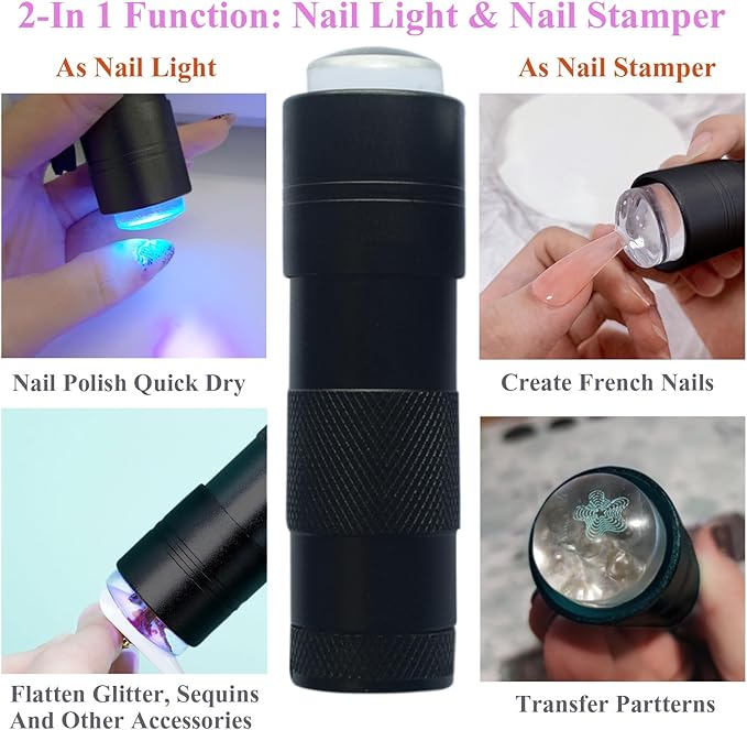 Portable Handheld UV Light For Gel Nails, LED Mini UV Nail Lamp With French Tip Stamp Silicone Head, Small Lámpara Para UñAs U V Flashlight Nail Dryer For Rhinestone Glue Decoration DIY At Home Travel