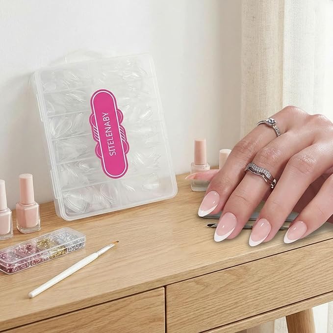 Extra Short Almond Nail Tips,Soft Press On Fake Nail Pre-shaped Half Matte Full Cover Gel Nail Tips Extensions 12 Sizes 300 PCS，Clear Almond Press on Nails for Girls for Home DIY Salon