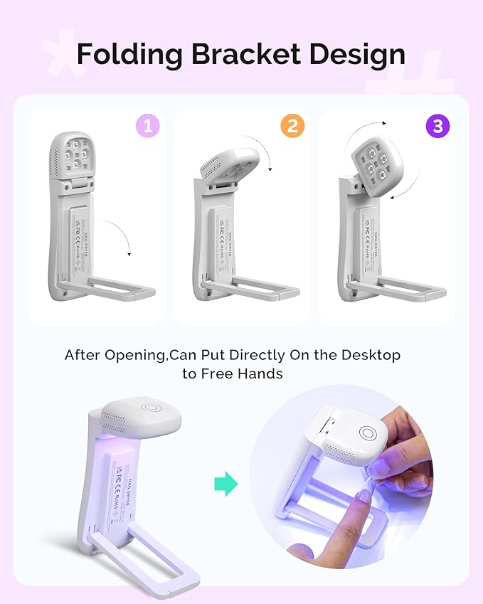 MelodySusie Cordless UV Nail Lamp with Fold-Out Stand,P-Art09F Foldable UV Light with 2-in-1 Lighting & Curing Function, Rechargeable, Flash Cures All Soft Gels Especially Half-Cured, Base & Top Coat