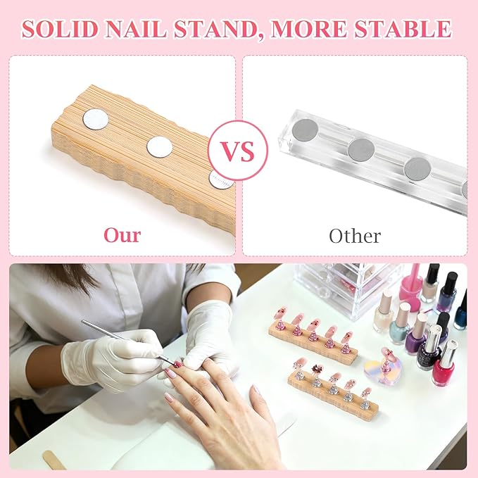 Etercycle 2 Set Wooden Nail Holder for Display Painting Nails - 1 Aurora Heart Shaped Acrylic Magnetic Practice Nail Stand - Fake Nail Holder for Press On Nails with Reusable Adhesive Putty