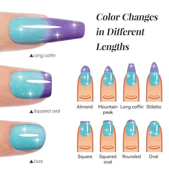 YTD Likomey Color Changing Gel Nail Polish 2 Pcs Set,15ml Tiffany Blue To Purple Pure Color and Glitter Kit,Thermal Ombre Change Colors Salon Manicure UV Nail Varnish,WB2-8