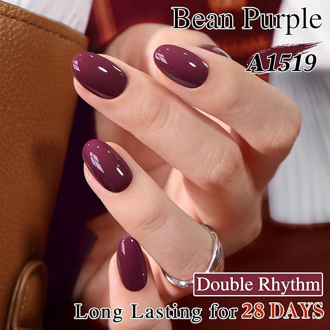 Double Rhythm 0.5 Oz Gel Nail Polish Neutral Natural Same Color Same Bottle Translucent Light Milky Pastel 15ML Manicure French Design Art DIY at Home (Bean Burgundy-A1519)