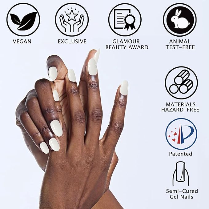 Cream Semi Cured Gel Nail Strips 20Pcs Pink Gel Nail Stickers Polish Nails Wraps UV/LED Light Needed Full Gloss Nails Polish Strips for Women Includes Prep Pads, File, Wooden Cuticle Stick