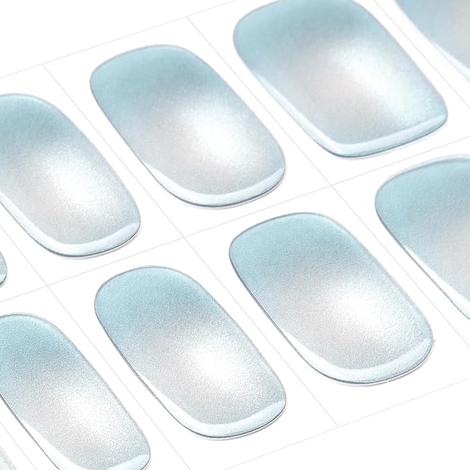 DANNI & TONI Semi Cured Gel Nail Strips Soft Blue Ombre (Ocean Crystal) Cat Eye Gel Nail Wraps 28 Stickers