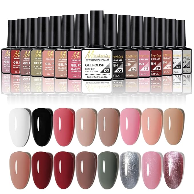 Misscheering Professional Nail Art Kit with UV LED Lamp, Electric Nail Drill, 18 Gel Polish Colors, Manicure Tools, Rhinestones for Home Salon (35-piece nail art set)