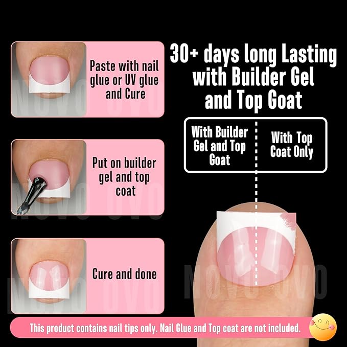 NOVO OVO Extra Short Toe Nail Tips White French Tip BERRY PINK Sharp Square Press On, Soft Gel False Fake Toenail Extension Kit, Need Apply Top Coat Buider Gel Nail Glue, Salon DIY x 16 Sizes 224 Pcs