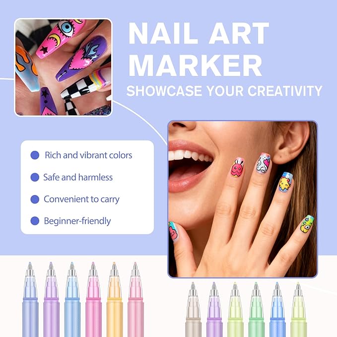 12 Colors Nail Art Pens Set, 2026 New Markers Polish Pen for 3D Nail Art Tools for Dotting Drawing Painting Point Liner DIY(1SET)