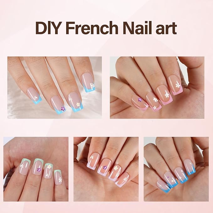 Misssix XBASICTIPS French Tip Press On Nails, 600Pcs Short Square French Gel Nail Tips, Soft Gel Pre-shaped No Need to File 3 in 1 Tips, 20 Colors Fake Nails for Nail Art DIY 15 Sizes