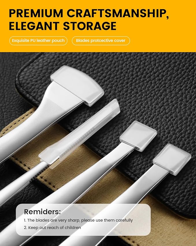 BEZOX 4PCS Pedicure Knife Tools – Professional Ingrown Toenail Removal Kit, Callus Shaver & Corn Scalpel, Foot Peeling Razor Toe Nails Blades (PU Leather Case Included) - Silver