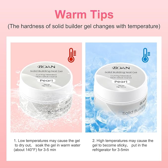 BQAN Nail Solid Sculpting Gel for 3D Art, 2 Pcs 15g/0.5oz Pearl Colors Non Sticky 3D Nail Gel for Building Carving Molding Extension | Salon & DIY at Home