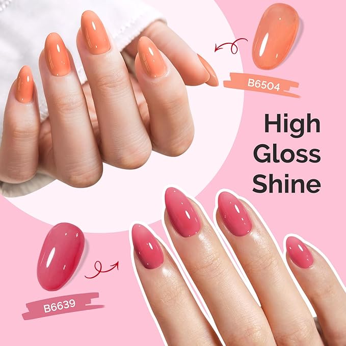 MelodySusie Jelly Gel Nail Polish Set,6 Transparent Colors,Milky or Jelly Texture,Pastel Rainbow Colors Soak Off UV LED Light Cure or Salon Manicure and Nail Art DIY at Home 15ML 0.3Fl Oz