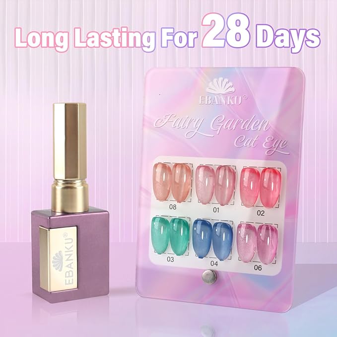 EBANKU Cat Eye Gel Polish Set Same Color Same Bottle, 6Pcs 0.5Oz Holographic Nude Pink Red Blue Magnetic Gel Nail Polish Kit, Soak Off UV Gel Cat Eye for Manicure Salon DIY at Home