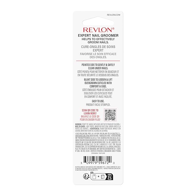 Revlon Expert Dual-Ended Nail Groomer, Stainless Steel Manicure Tool, Clean Under Fingernails and Lift Cuticles, 1 Count