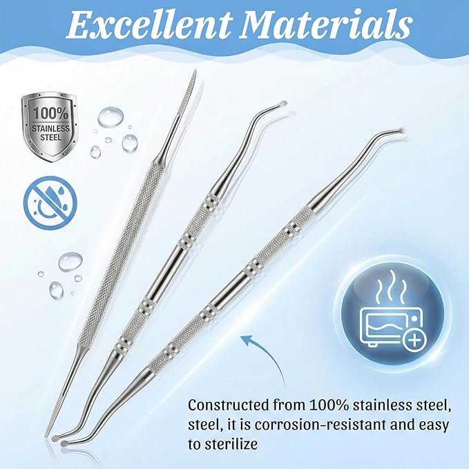 3 PCS Ingrown Toenail Removal Kit, Stainless Steel Pedicure Tools for Feet, Double Head Ingrown Toenail Cleaner Corrector Tool for Nail Cleaner Remove Dirt