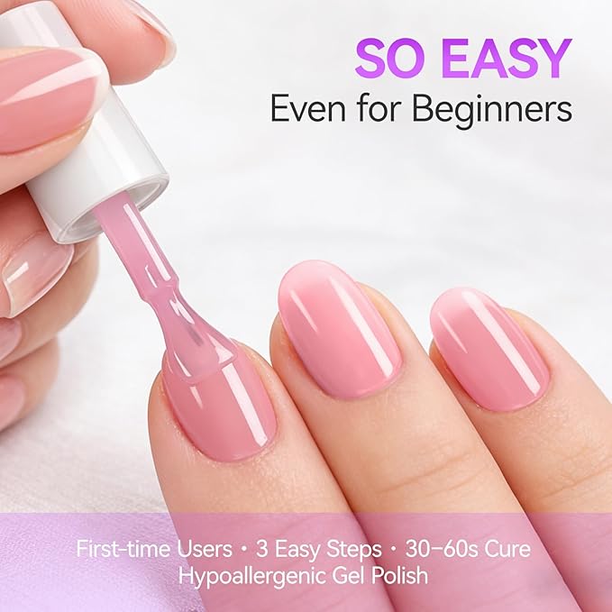 Gelike EC Jelly Color Gel polish: 12 Nail Gel Colors Set with Hema Free Formula Easy to Use On Natural or Acrylic Nails for Teens and Young Women Manicure DIY Home - Valentine & New Year Gift
