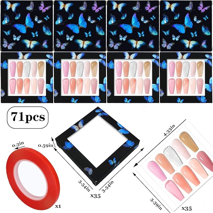 71 Pcs Empty Press on Nails Packaging Box 35 Pcs White Background Papers and 1 Double Sided Tape, Empty Nail Package Box Set for Press on Nail Business (Black)…