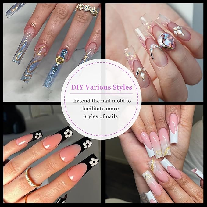120 PCS Dual Nail Forms with 100 PCS Nail Forms for Gel Nail Poly 24 PCS Duet System Forms, Full Cover Long Coffin Nail Forms for Builder Gel Nail Art Design Salon&DIY/042