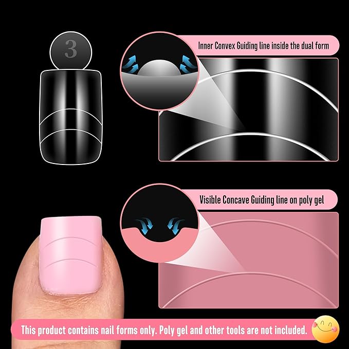 NOVO OVO Upgrade Toe Dual Nail Forms for Poly Gel with Inner French Tips Auxiliary Line for Toenail Extension, Square Soft Gel Nail Extension, Full Cover Molds for Pedicure DIY x 15 Sizes 270 pcs