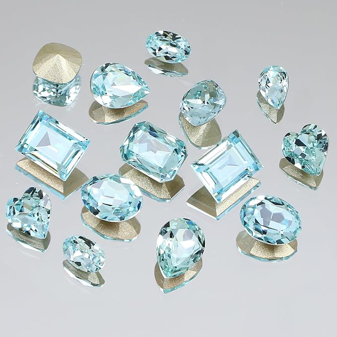 DONGZHOU 72pcs Mix Shape Nail Art Rhinestone,7 Styles Glass Nail Rhinestones Pointback Nail Gems Shiny 3D Nail Charms for Nail DIY Decorations Crafts,Aquamarine