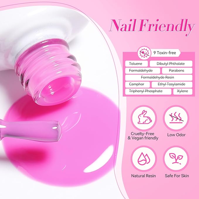 Born Pretty Jelly Pink Gel Nail Polish Milky Translucent Hot Pink Gel Polish Spring Summer Valentine's Day Gift Sheer Gel Polish Kit for Salon Manicure and Nail Art DIY at Home