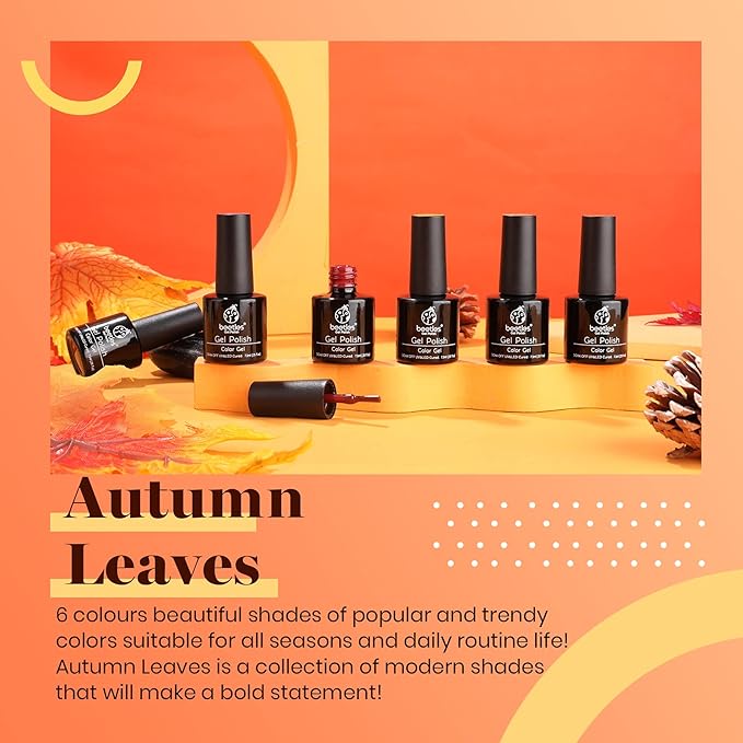 beetles Gel Polish Set - Burnt Orange Gel Polish Autumn Leaves Collection, Brown Burgundy Glitter Black Colors Nail Art Soak Off Uv LED Nail Kit Minicure DIY Home Gifts for Women