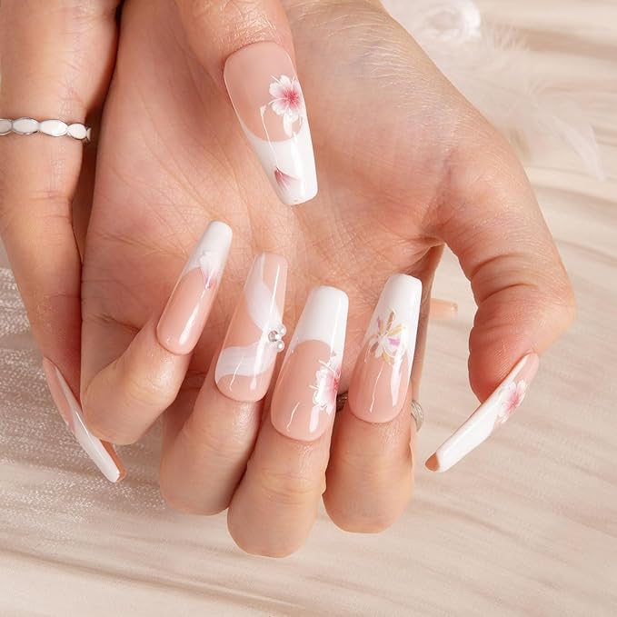 LOVFUL Press on Nails Falling | Handmade with Full Covered Crystals | Reusable Full Cover Nails | Coffin Classic Regular 1.3 in | H277-S