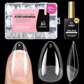 Beetles Gel Nail Kit Etch-X, Almond Short, 288pcs 12 Sizes Nail tips, with 10ml Hema-Free Nail Glue Gel, Glue on Nails for Acrylic Press On Nail, Pre-Etched Half Matte Extension Set for Home DIY