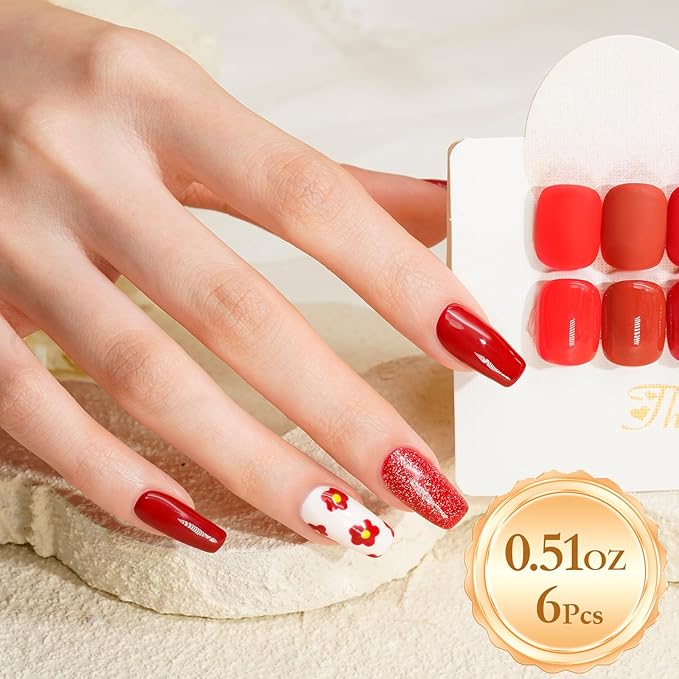 Solid Red series Gel Nail Polish Set, 15ml*6Pcs 0.5 Fl Oz ,Gift LED lights and Nail file, Tpo free Hema free,Gel Polish Kit for Salon Manicure and Nail Art DIY at Home Christmas Newyear