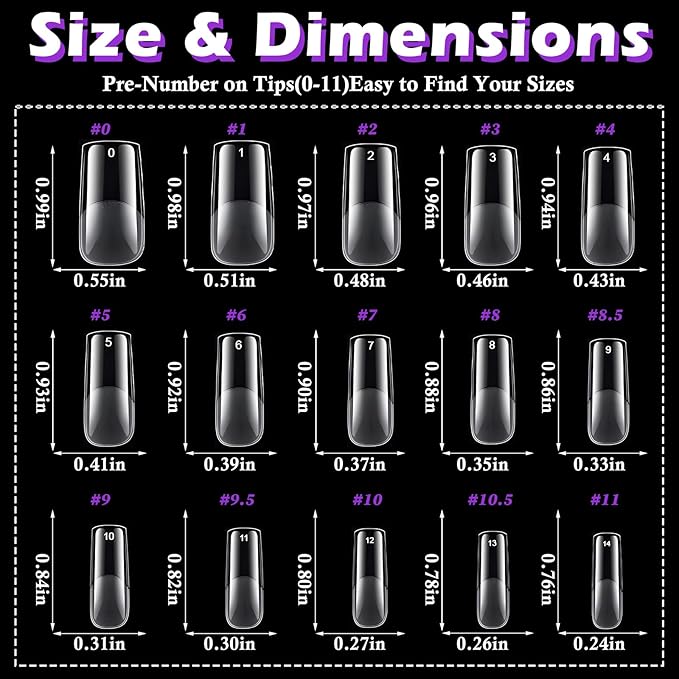 LoveOurHome 600pc Medium Square Nail Tips Clear Fake Nails Square Gel Nail Tips Full Cover Acrylic Nails Clear Press on Nails Medium False Nail 15 Sizes Fingernails for Gel Nail Extension