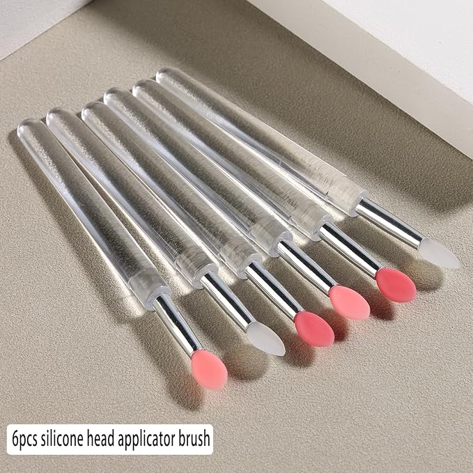 6Pcs Chrome Nail Powder Applicator Brushes, Silicone Head Nail Art Brushes With Cover, Reusable Nail Glitter Powder Pigment Pen Brush, Nail Art Applicator Tools, Lip Eyeshadow Makeup Stick