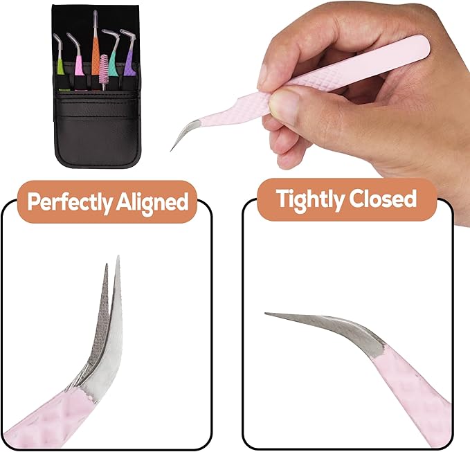5-Piece Eyelash Extension Tweezers Set Precision Lash Tweezers with Anti-Slip Grip with fiber tip lash tweezers Tools for Lash Artists & eyelash tweezers for women (eyelash set multy)